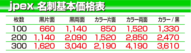名刺基本価格表